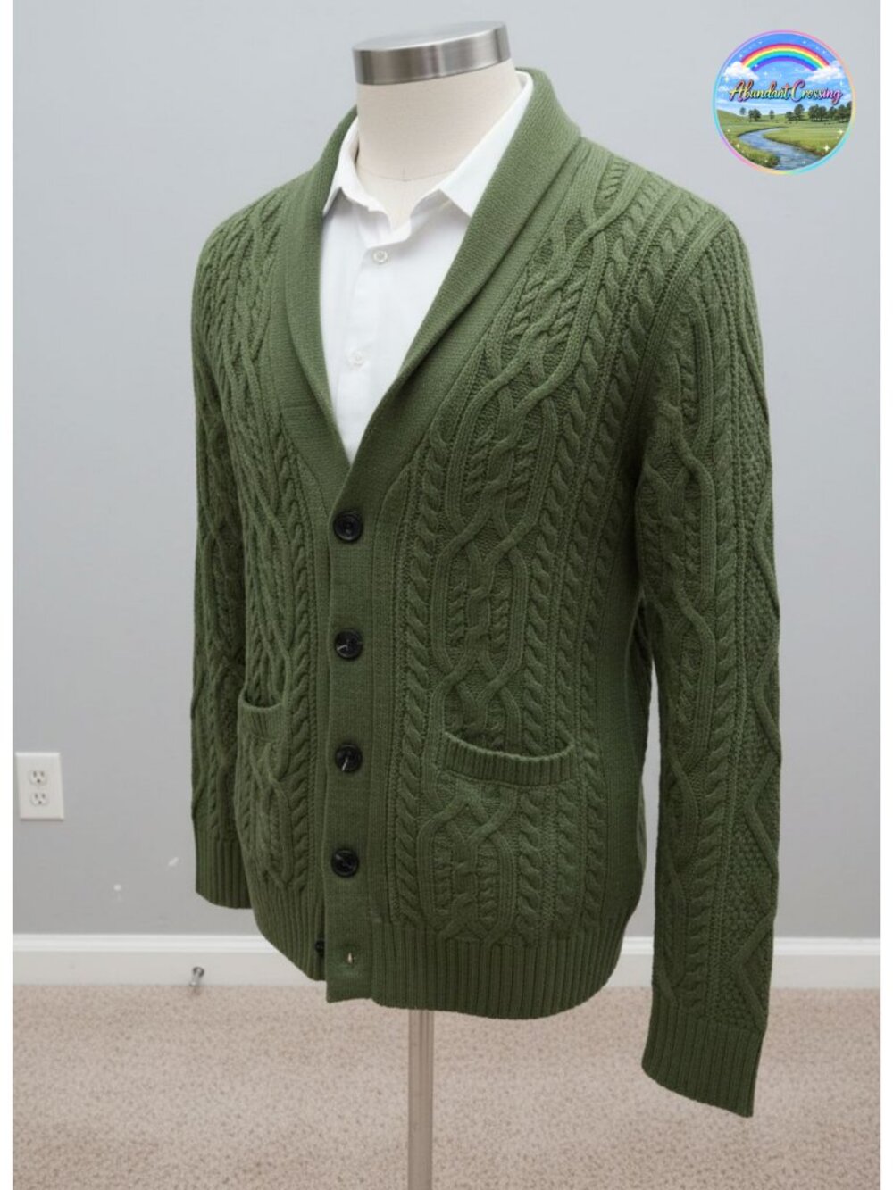 Mens Shawl Collar Cable Knit Button Down Cardigan Sweater Acrylic
